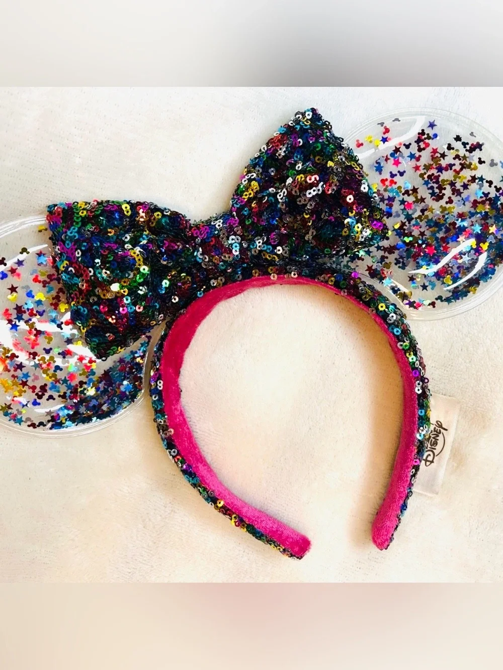 Disney Parks Rainbow Confetti Star Sparkle Minnie Mouse Ears Bow Headband